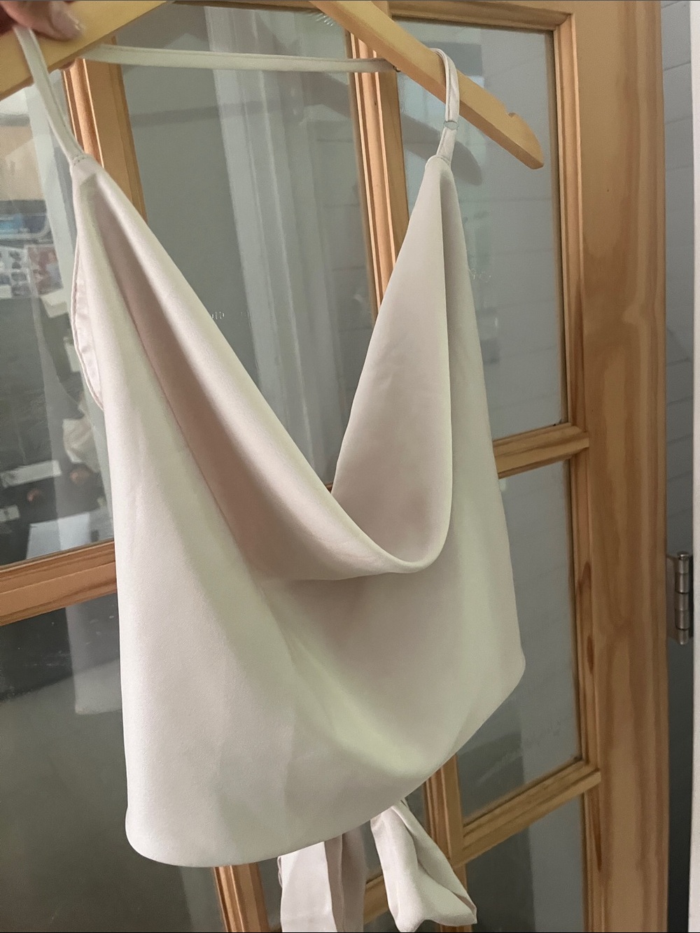 Halter Draped Slip Satin Top tie crop top Sz large cream - Picture 2 of 5
